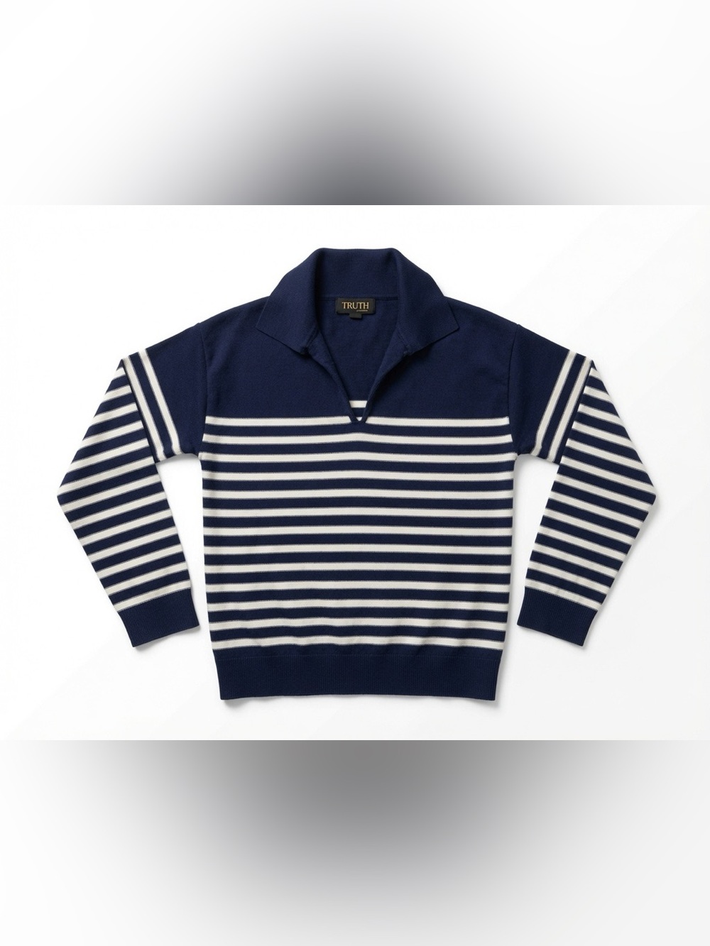 Truth by Republic Women’s Striped V-Neck Collared Sweater